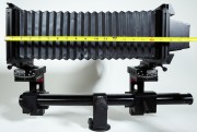 The Sinar X with maximum extension showing 17" of usable extension. On the rear of the Sinar X is the Phase One FlexAdapter which allows the mounting of a Phase One digital back while maintaining ground-glass focusing and composition.